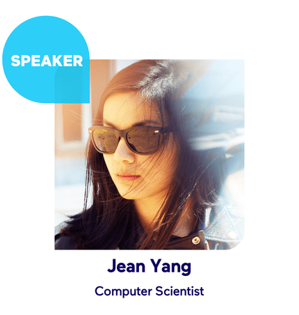 Woman wearing sunglasses, labeled as a speaker, in a professional context.