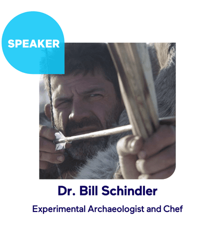 Dr. Bill Schindler aiming with a bow, labeled as Speaker.