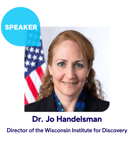 Speaker Dr. Jo Handelsman with American flag background