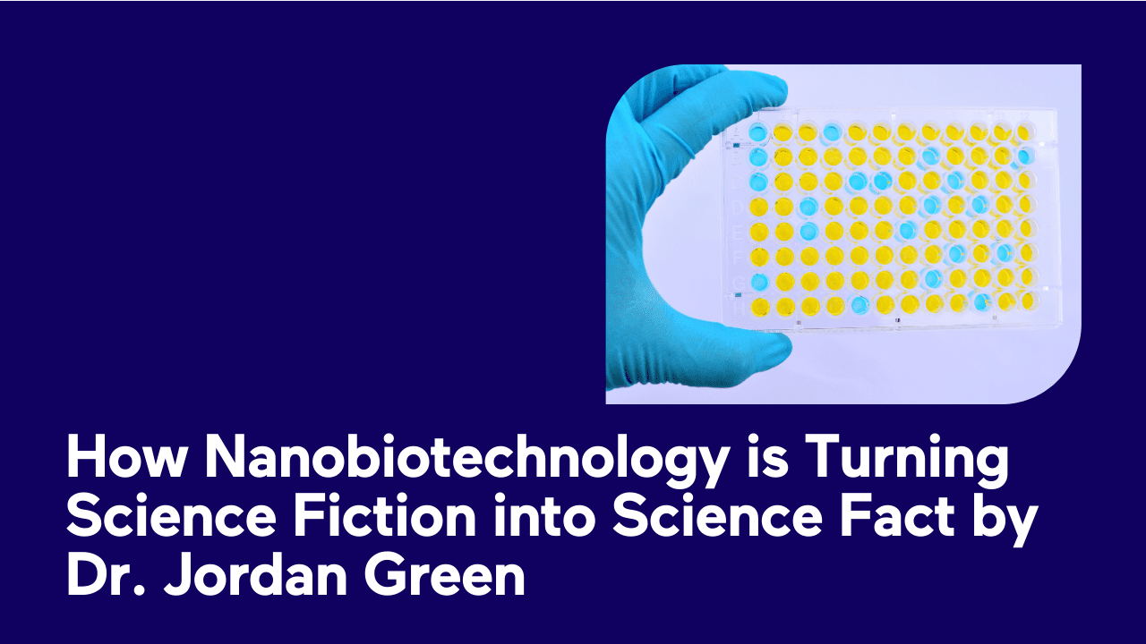 Gloved hand holding a microplate with colored wells.