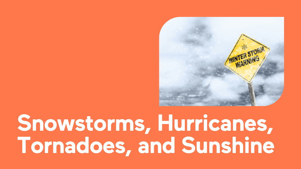 Winter storm warning sign with snowy background