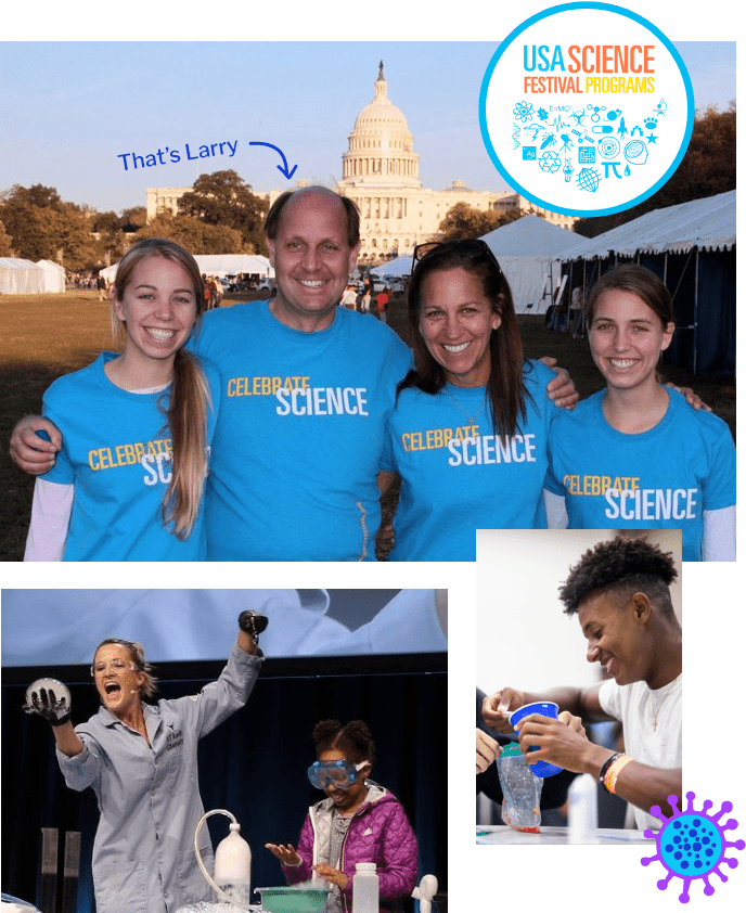 Collage of people participating in various science festival activities.