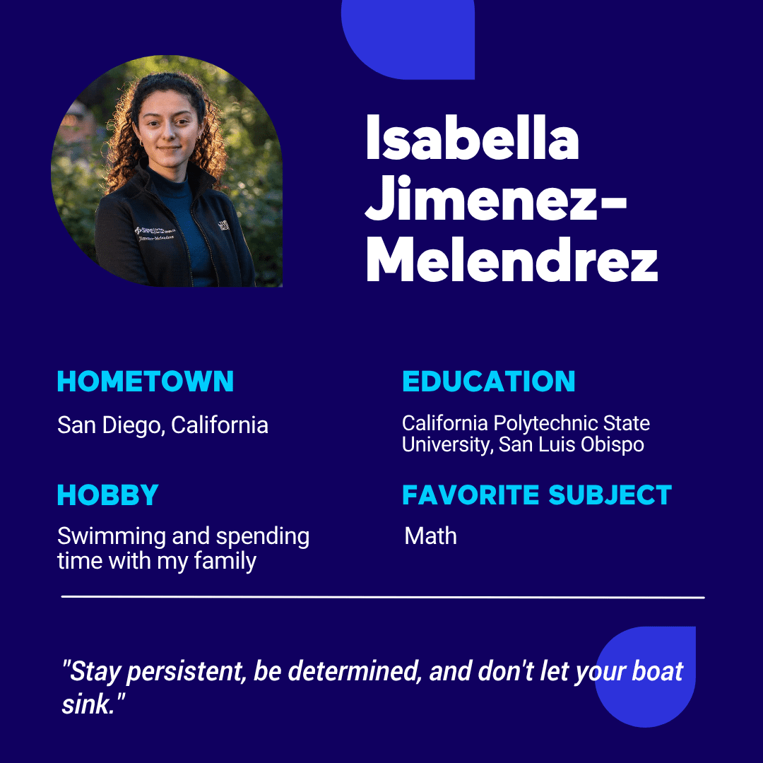 Profile image and details of Isabella Jimenez-Melendrez, including hometown, education, hobby, and quote.
