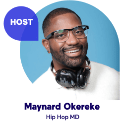 Smiling man with glasses and headphones on a blue background.