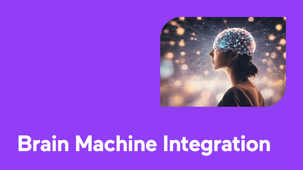 Woman with glowing neural network brain on purple background