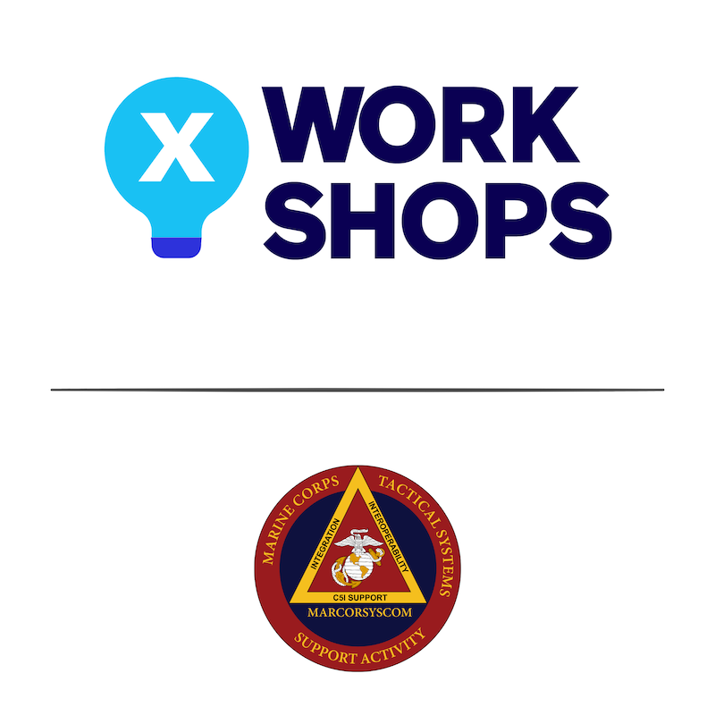 X-STEM Workshops logo with Marine Corps emblem below