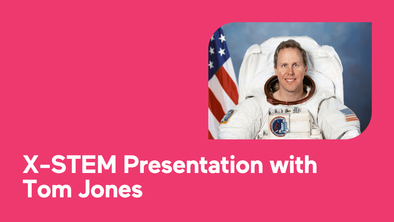 Astronaut in a spacesuit with American flag, pink background