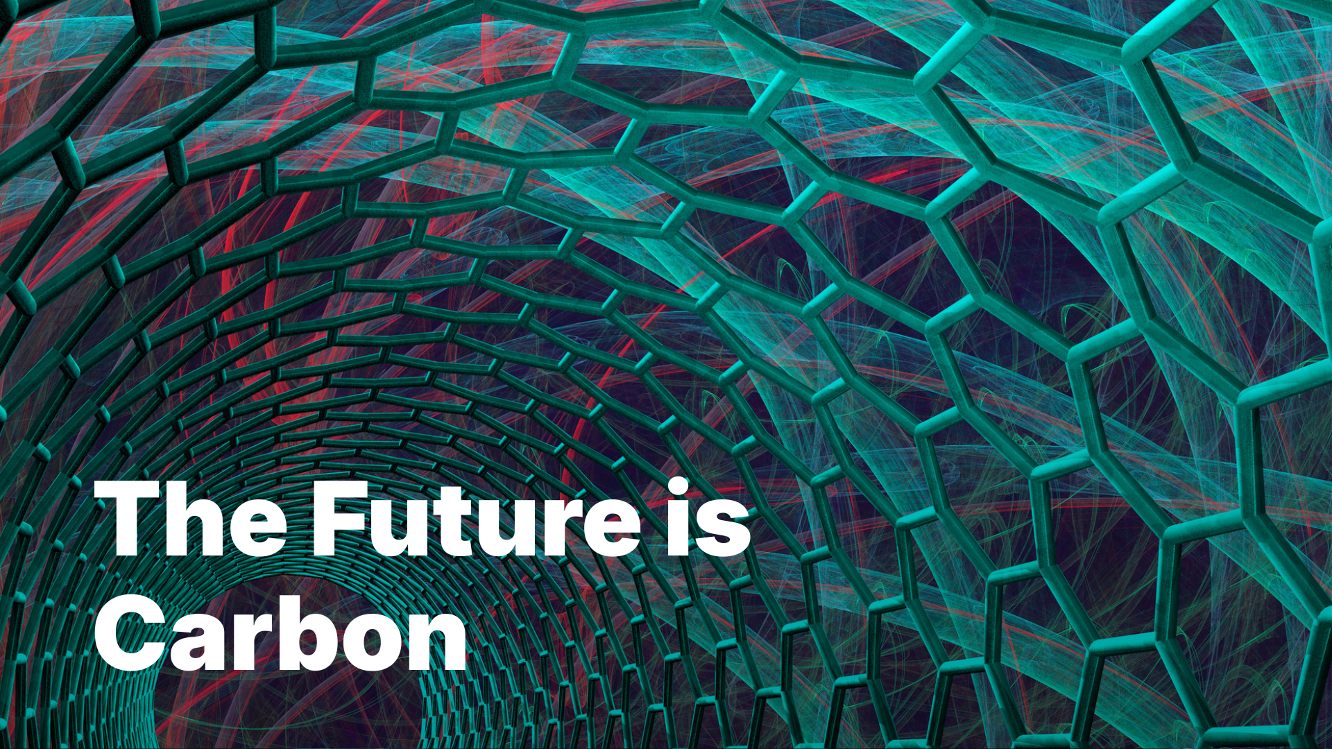 Futuristic carbon lattice with abstract green and red light patterns