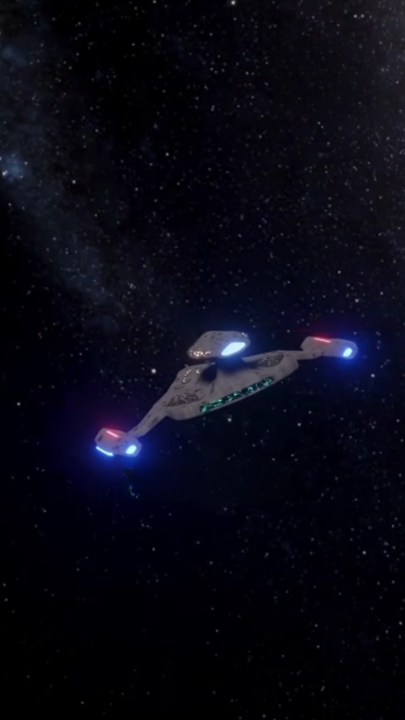 Spaceship flying through a starry space backdrop