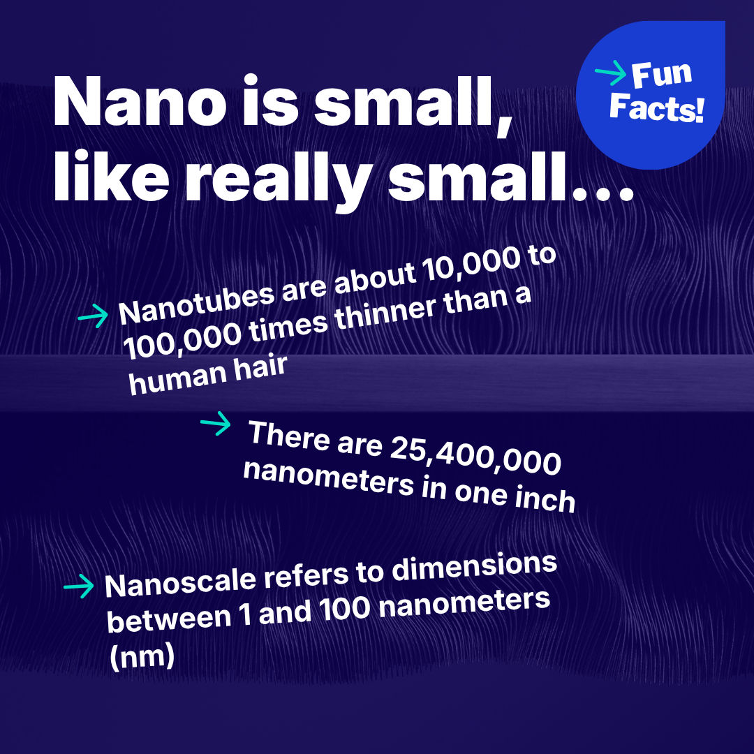 Infographic explaining nanoscale dimensions and nanotube size.