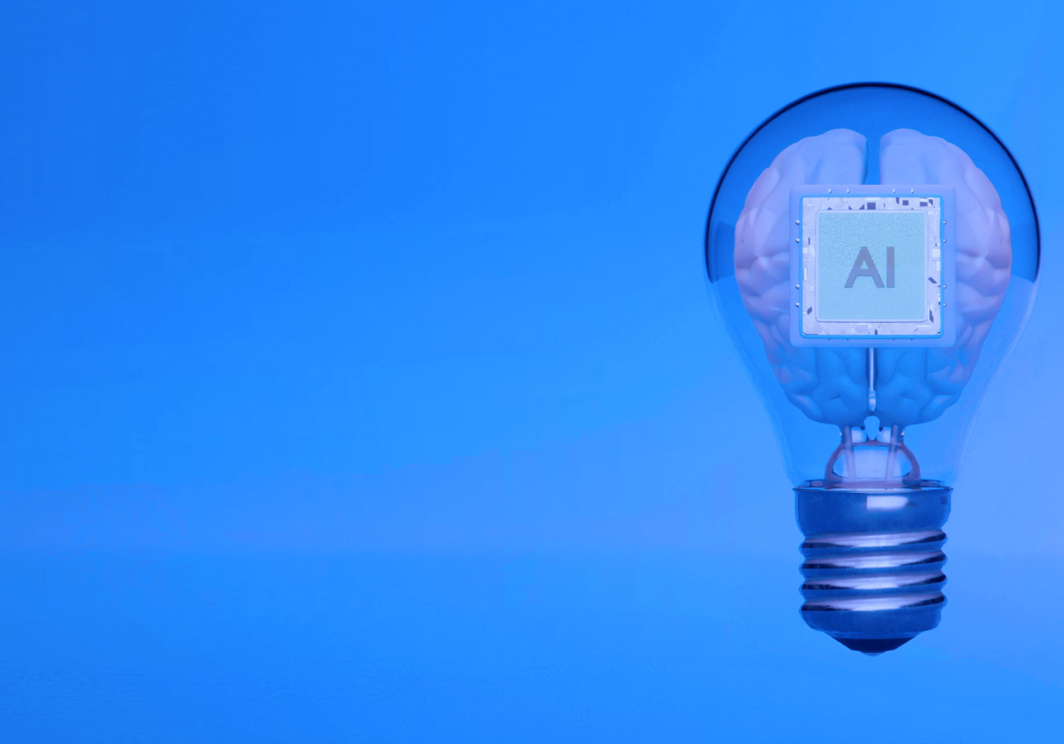 AI chip inside a light bulb with brain illustration.