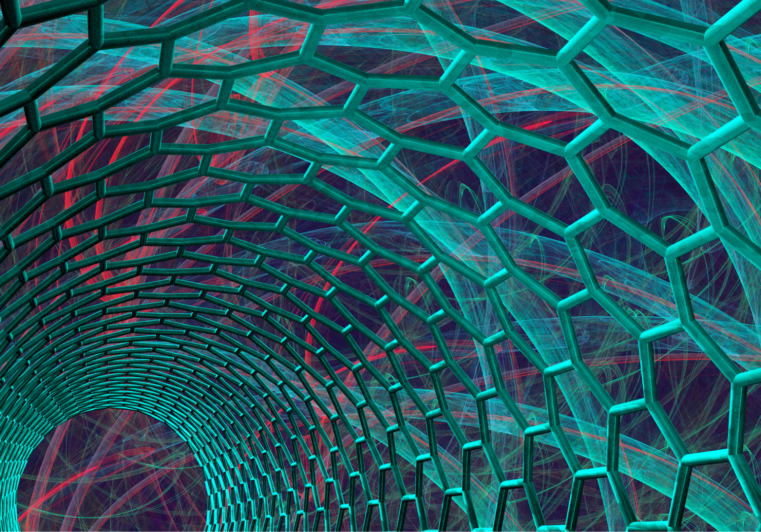 Abstract carbon nanotube with green hexagonal pattern