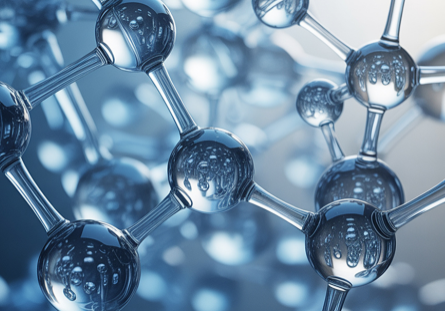 Close-up of molecular structure representation with blue tint.
